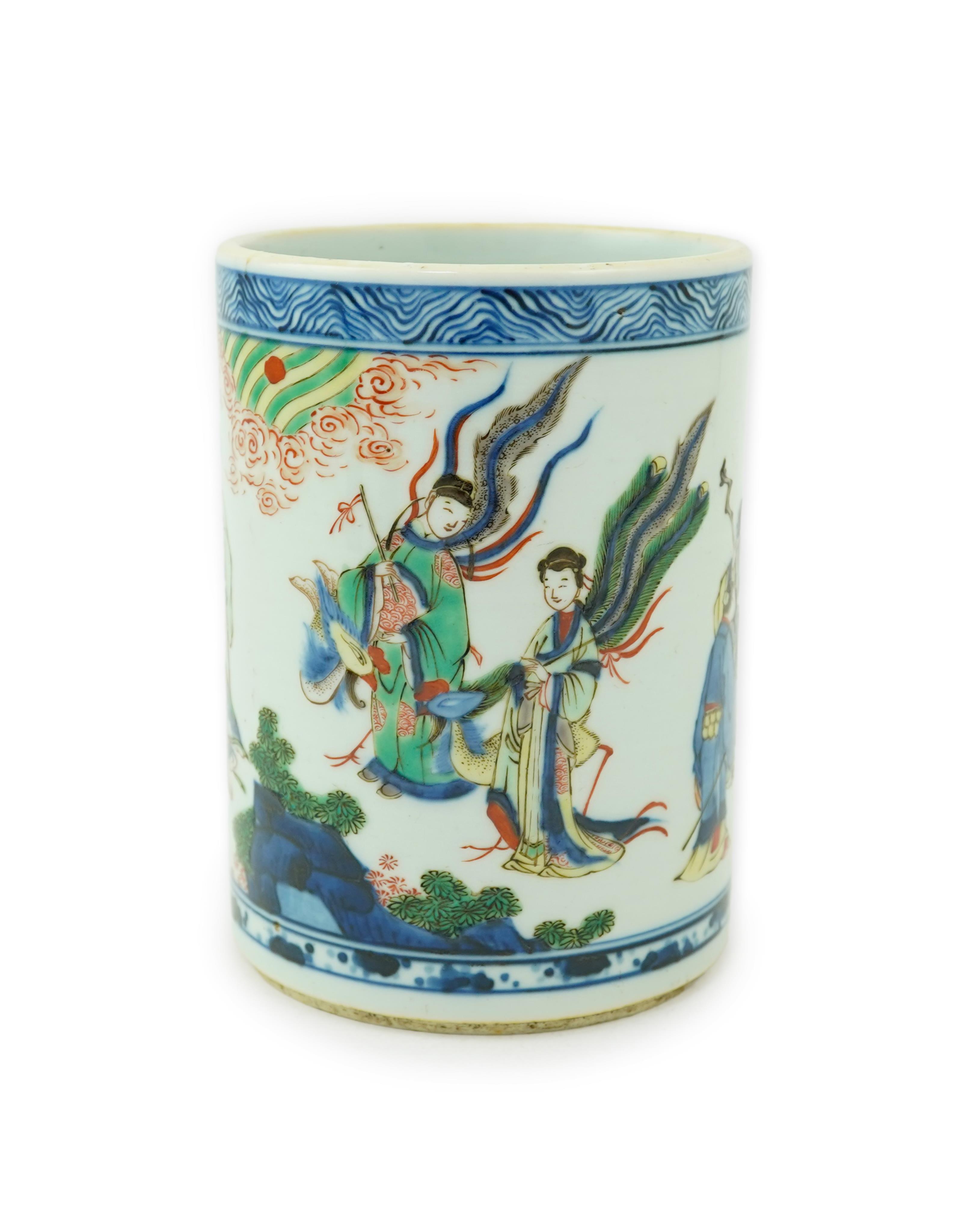 A Chinese wucai brush pot
